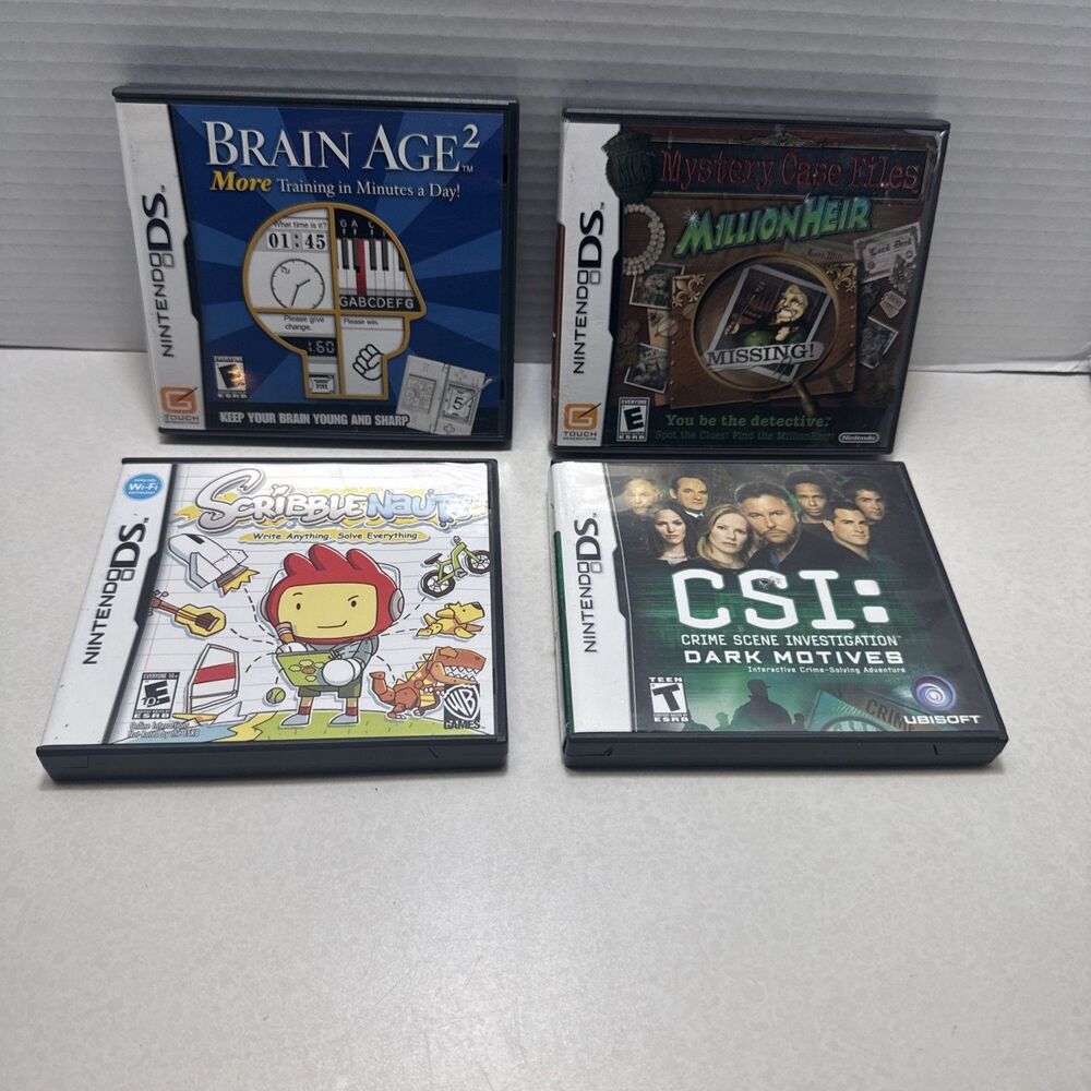 Nintendo DS Lot of 4 Puzzle & Challenge Games - CSI -Brain Age- Scribblenauts